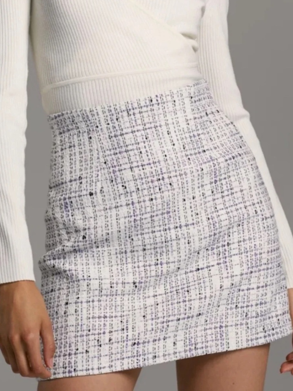 Babaton Ivory, Purple, Black Tweed Mini Skirt